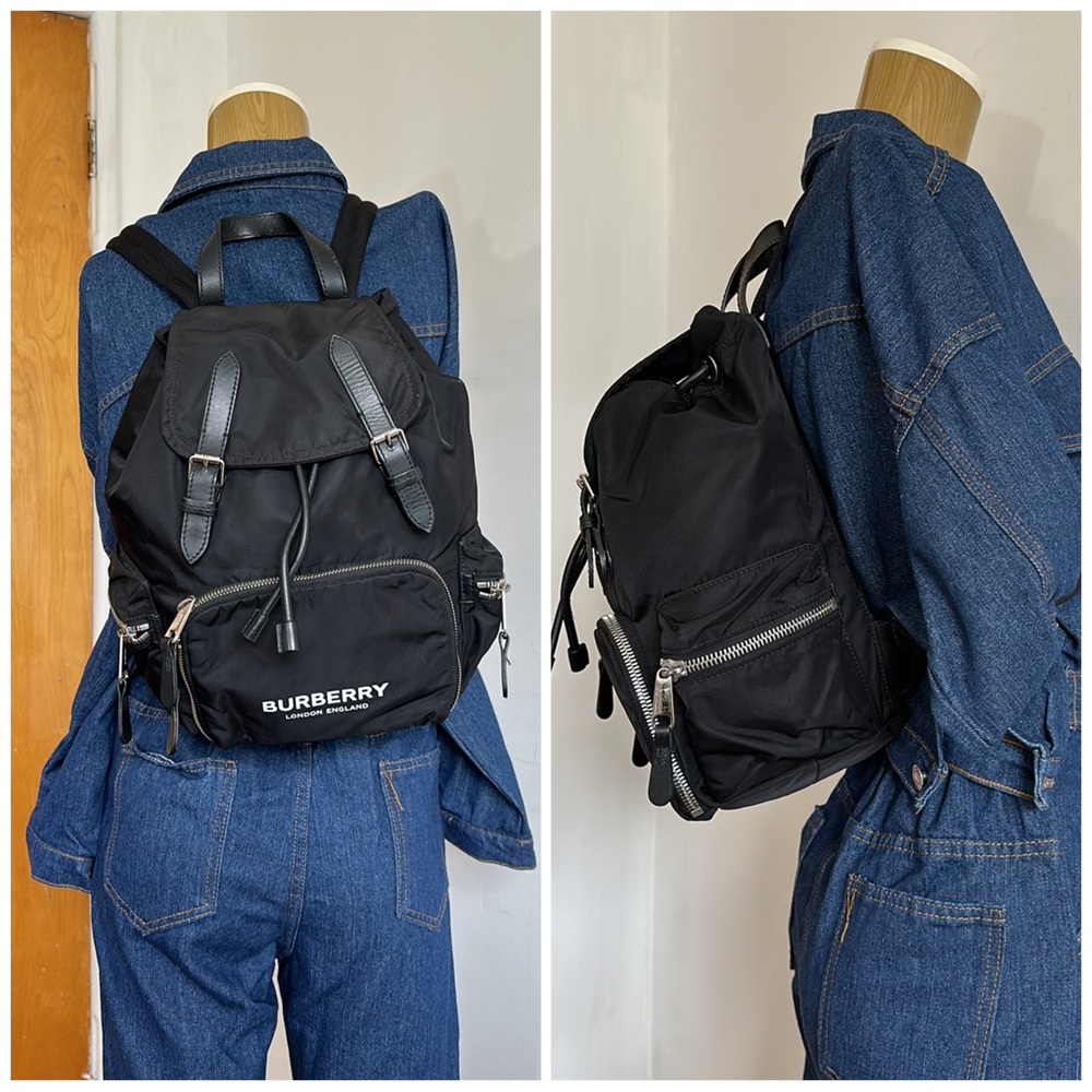 BURBERRY Nylon Logo Print Medium Rucksack Backpack Black (UNISEX)